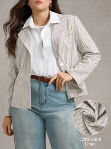Zelara Blazer casual a righe e collo a bavero con maniche lunghe, da donna taglia comoda, stile vintage per scuola e lavoro, adatto per insegnanti e donne d'affari casual, blazer a righe per curvy, da indossare in autunno/inverno, per uscire - Multicolore - Visualizzare 8