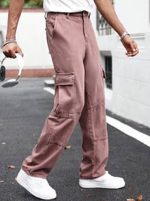 Manfinity Homme 男士休闲翻盖口袋侧边工装牛仔裤 - 棕色 - 查看 6