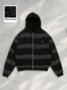 ROMWE MEN Street Life Striped Zip-Up Hoodie Sweatshirt For Men - Black - View 3