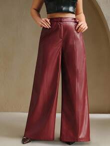 Anewsta Pantaloni evazați din piele moale de înaltă calitate, mărime mare, cu picior larg, potriviți pentru toamnă, toamnă, iarnă, ieșiri în oraș, eleganță, formală, petrecere, șic, Anul Nou, Crăciun, serviciu, absolvire, nuntă - Burgundia - Vizualizare 6