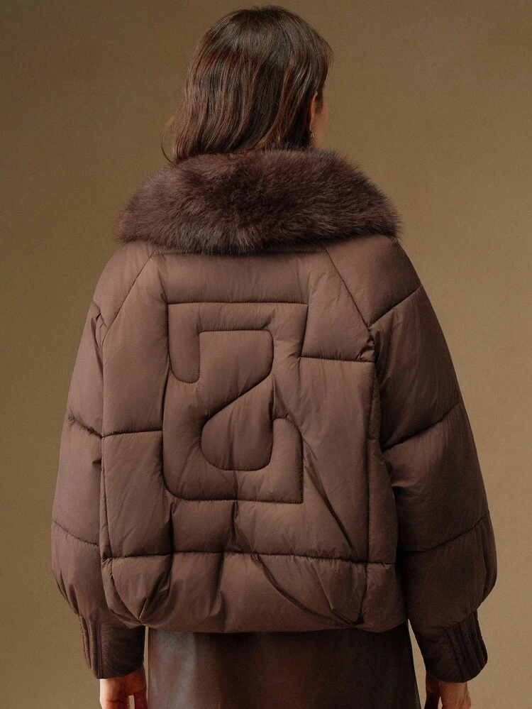 Women's Fashionable Solid Color Fur Collar Jacket, Winter