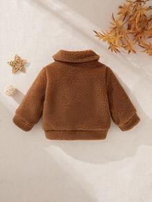 SHEIN Baby Boy Vintage Style Fleece Collar Jacket Fall Winter - Brown - View 2