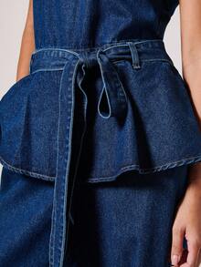 COSMINA Denim 女士优雅度假通勤无袖牛仔连体裤，适合日常穿着 - 藍色 - 查看 5