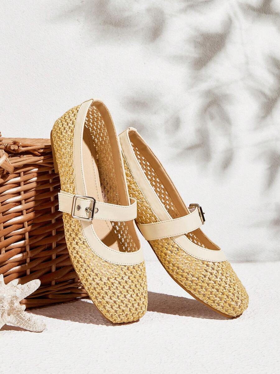 Styleloop Bailarinas casuales con diseño de hebilla y calado, adecuadas para Halloween, Navidad y otoño - Amarillo - Ver 1
