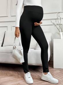 SHEIN Ropa de otoño, ropa de otoño, ropa de maternidad de otoño/invierno, ropa de maternidad de otoño, ropa de otoño, maternidad de otoño/invierno, leggings casuales con cintura ajustable y forro térmico con bordado de letras de maternidad, leggings de invierno de maternidad, leggings de maternidad, ropa deportiva de maternidad de invierno, leggings con forro térmico, ropa de embarazo para hacer ejercicio, ropa de maternidad para hacer ejercicio, ropa deportiva de embarazo - Negro - Ver 6