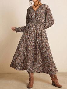 SHEIN LUNE Quần áo thu cỡ lớn in họa tiết da báo xếp ly tay dài/Váy thu/Trang phục nữ thu Váy dự tiệc cưới mùa thu Váy thanh lịch cho phụ nữ Váy công sở thường ngày cho phụ nữ đi làm Váy công sở - Nhiều màu - Xem 5