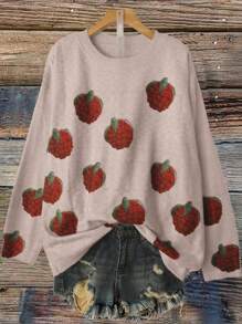 Linhara Plus Size Women's Digital Print Raspberry Pattern Casual Pullover Sweater Fall Winter Cloth For Women Autumn - Multicolor - View 1