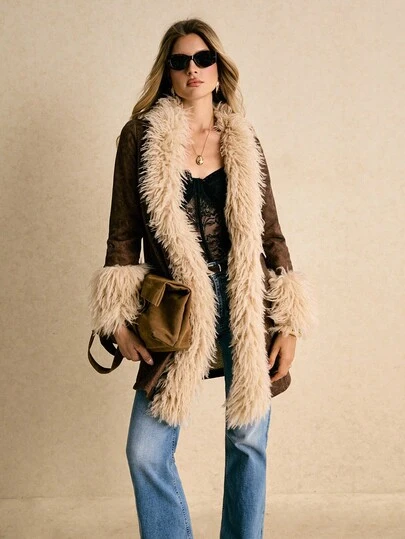 Poéselle Chaqueta vintage de parches de mujer con textura esponjosa