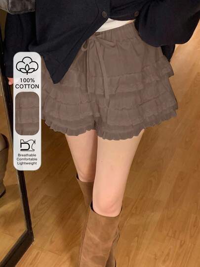 DAZY 女士蕾丝拼接优雅短裤，白色，适合所有季节秋季