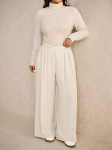 Elaquor Plus Size Solid Color Casual Pants - Apricot - View 3