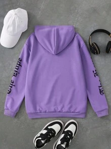 PAVTROS Tween Boy Gothic Font Print Sweatshirt, College Style Chic Outfits For Autumn/Winter - Purple - View 2