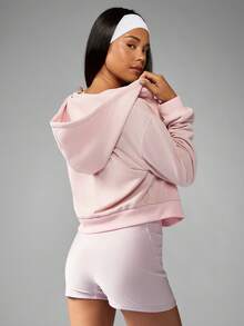 MISSGUIDED Áo hoodie có khóa kéo Matcha Club Aesthetic dành cho mùa đông, mặc ở nhà, có mũ trùm đầu rút dây, thường ngày, màu pastel, ấm áp, thích hợp mặc vào mùa thu - Hồng - Xem 2