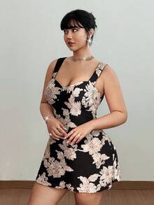 Viva Relle Vestido camisero de verano con estampado floral para tallas grandes - Negro - Ver 2