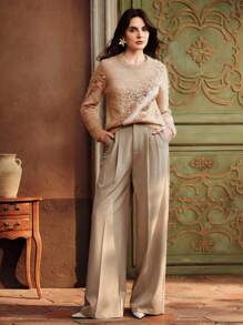 Anewsta Damski sweter w paski z okrągłym dekoltem i długim rękawem, cekinami - Wielokolorowe - Zobacz 3