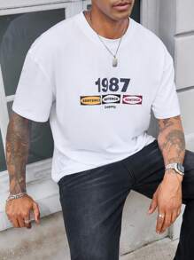 Manfinity Camiseta de manga corta casual con gráfico de letras para hombre en verano - Blanco - Ver 7