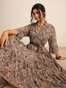 Freevana Abito casual da vacanza con stampa paisley taglie comode