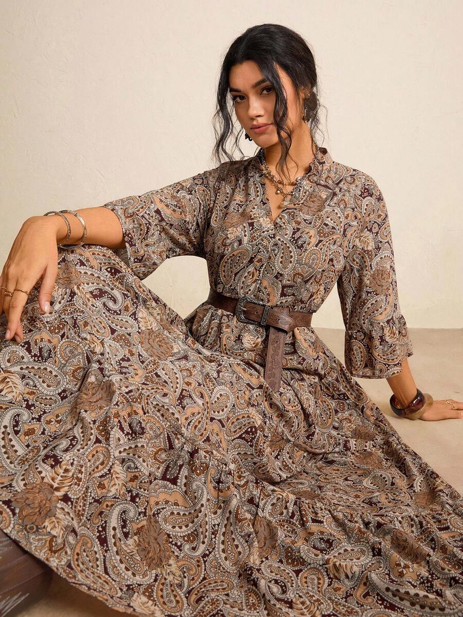 Freevana Abito casual da vacanza con stampa paisley taglie comode