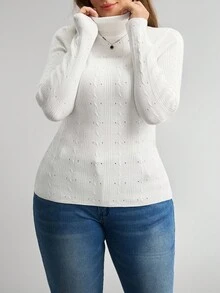 SHEIN LUNE 3件套休闲纯色修身长袖毛衣加大码百搭可搭配夹克多种颜色强搭配女士冬装万圣节服装冬装万圣节毛衣工作服女士通勤简约办公室老款毛衣适合日常穿着通勤简约优雅时尚通勤休闲风秋季 - 彩色 - 查看 4
