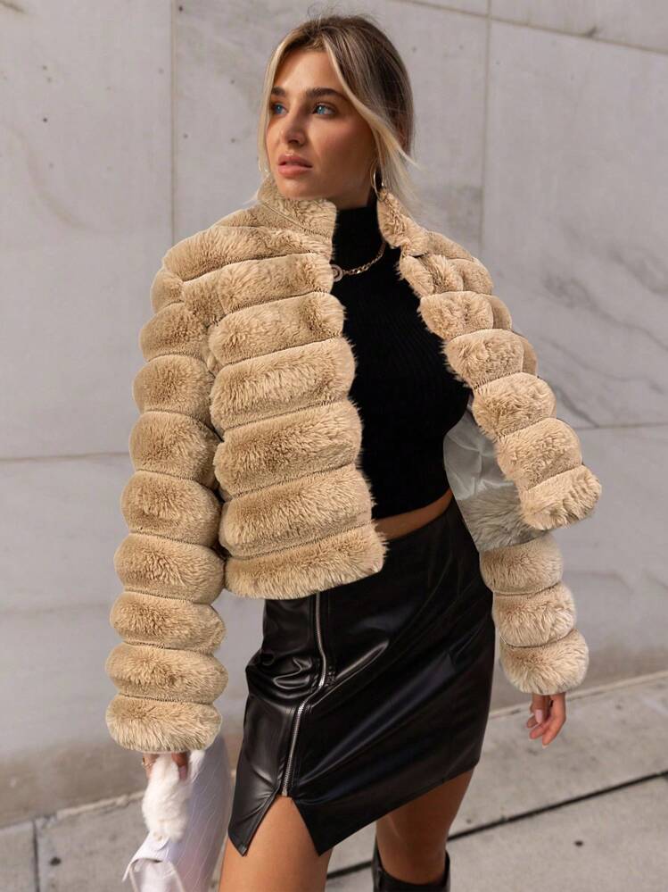 Firerie Women's Solid Color Faux Fur Jacket, Fashionable For