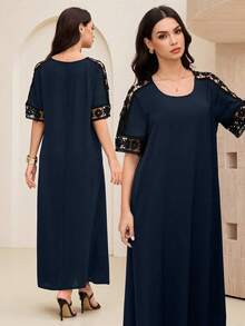 SHEIN Lacomfia Vestido largo elegante de encaje con parches y calado, para verano