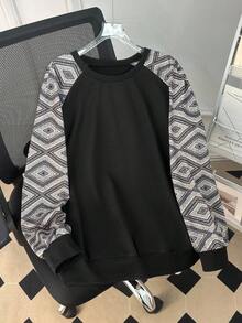 SHEIN Lacomfia Plus Size Vintage Casual Crew Neck Raglan Sleeve Sweatshirt Fall Cloth For Women Winter Autumn