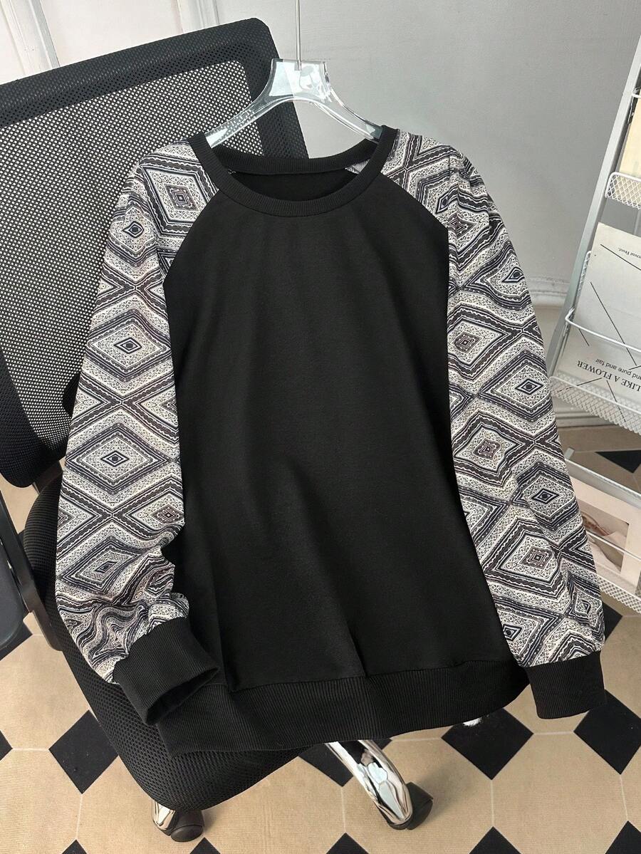 SHEIN Lacomfia Plus Size Vintage Casual Crew Neck Raglan Sleeve Sweatshirt Fall Cloth For Women Winter Autumn