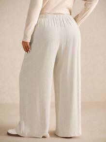 Elaquor Plus Size Solid Color Casual Pants - Apricot - View 2