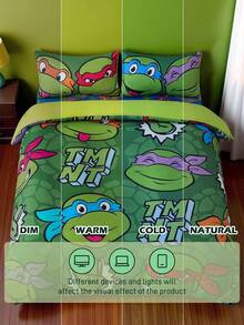 TEENAGE MUTANT NINJA TURTLES | SHEIN 3件套卡通图案床上用品，柔软透气保暖，绿色被套 - 綠色 - 查看 8