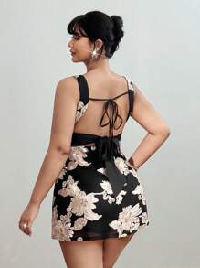 Viva Relle Vestido camisero de verano con estampado floral para tallas grandes - Negro - Ver 5