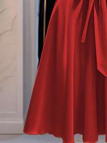 Franclia Women's Elegant Solid Color Waist Cinched Dress