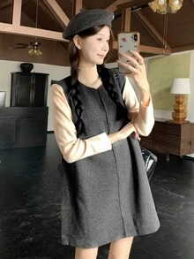 DAZY Váy mini xếp lớp phong cách Hàn Quốc đơn sắc dành cho nữ - màu đen - Xem 4