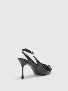 CUCCOO BIZCHIC Zapatos de tacón alto de mula de mujer con punta afilada, tacón de aguja, correa trasera negra, correas múltiples, moda versátil para ir al trabajo