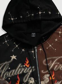 ROMWE MEN Street Life Men's Patchwork Color Block Zipper Hoodie Sweatshirt Jacket, Punk Style, Autumn/Winter - Multicolor - View 4