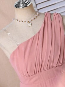 Tween Girl Sleeveless Ruffled Waist Elegant Party Dress, Suitable For Halloween, Christmas - Pink - View 5