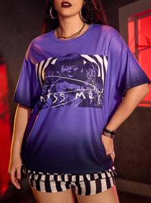 ANNABELLE x SHEIN Plus Size Summer Letter & Horror Movie Graphic Round Neck Short Sleeve T-Shirt - Multicolor - View 1