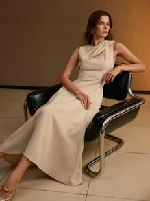 MOTF PREMIUM 褶皱拉链连衣裙 - 杏色 - 查看 1