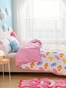 SHEIN X Care Bears 心形熊印花粉色双面羽绒被套套装，礼品 - 粉色 - 查看 4