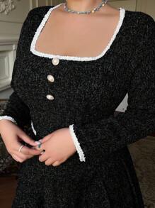 Flirla Robe élégante à ourlet plissé pour femmes grandes tailles - Multicolore - Voir 6
