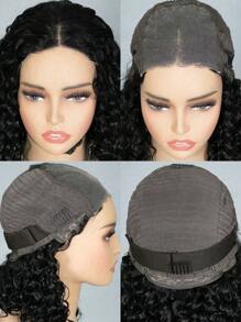 無膠透明蕾絲波浪捲4X410-14英寸150%自然顏色波波頭蕾絲假髮預先拔毛髮際線初學者友好短短人類頭髮適合女士 - Natural Black - 查看 6