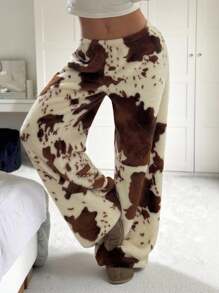 Comfortcana Plus Size Nomadic Brown Cow Print Fleece Pants