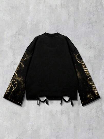 Street Life Camiseta de manga larga con cuello redondo para hombre, estilo vintage de calle con gráfico desgastado de santo