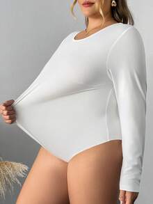 SHEIN CURVE+ Bộ 2 bộ đồ liền thân dệt kim cổ tròn tay dài màu trơn đơn giản dành cho nữ/Mùa thu/Mùa đông - màu đen - Xem 7