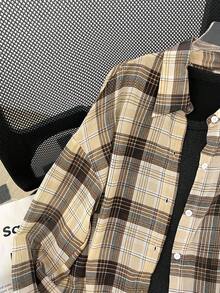 INAWLY Women's Plaid Lightweight Casual Loose Shirt, Fashionable Sun Protection, Spring/Summer - Yellow - View 3