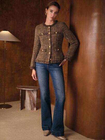 MOTF PREMIUM TWEED BUTTON UP WINTER COAT