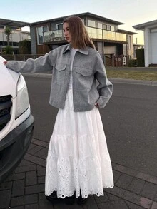 DAZY 女士翻领装饰宽松休闲都市夹克冬季女式外套 - 淺灰色 - 查看 2