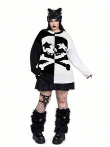 Whyspr Goth Punk Gothic Halloween Skull Plus Size Sweaters Goth Clothes Emo Clothes For Women Women Sweater Skull Sweater Halloween Sweater Halloween Winter Fall Autumn