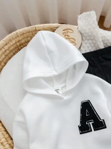 Babygirl 可爱百搭字母印花长袖卫衣和裤子套装，秋冬 - 黑與白 - 查看 8