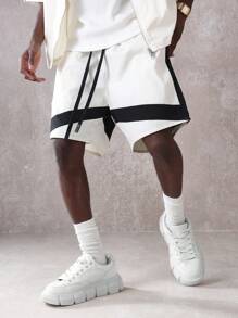 SUMWON 设计师运动套装都市街头风格短袖拉链运动夹克搭配短裤运动跑步篮球夏季宽松版型 - 白色 - 查看 4