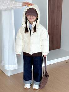 Dazy Kids Young Girl Casual Solid Color Hooded Jacket, Winter - Beige - View 2