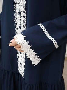 Al Najma 女士纯色百搭日常通勤长袖连衣裙 - 藍色 - 查看 3